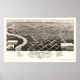 マイルの都市、MTのパノラマ式の地図- 1883年 ポスター