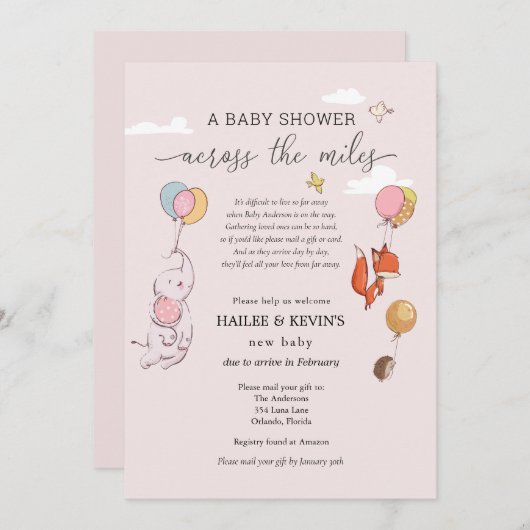 マイルを横切る赤ちゃんシャワー 招待状 (正面/裏面)