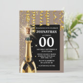 マイルスきらめくトワイン金ゴールドブルーグリッター任意の年齢 招待状 (スタンド正面)