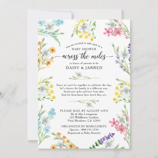 マイルスの赤ちゃんシャワーを渡るワイルドフラワー郵便 招待状 (正面)