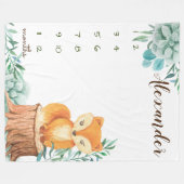 マイルストン水彩ウッドランドフォレストフォックス フリースブランケット (正面(横))