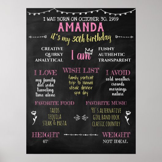 マイルストン誕生日フォトシュート大人の黒板 ポスター (正面)