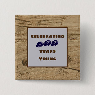 マイルストン誕生日100年Young Brown Woodgrain 缶バッジ