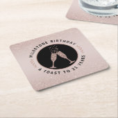 マイルストン誕生日21グリッターシャンパントースト スクエアペーパーコースター (アングル)