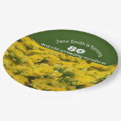 マイルストーンお祝いイエローフローラ80誕生日 ペーパープレート (アングル)