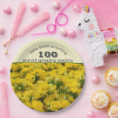 マイルストーンお祝い黄色フローラ100誕生日 ペーパープレート (パーティー)