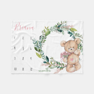 マイルストーンの成長トラッカー – Teddy bear フリースブランケット