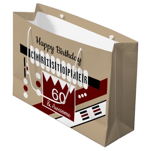 マイルストーンの特別な誕生日の名前バーガンディーブラック ラージペーパーバッグ (正面アングル)
