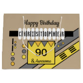 マイルストーンの特別な誕生日の名前（灰色の黄色） ラージペーパーバッグ (正面)