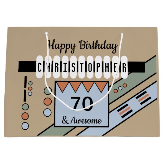 マイルストーンの特別な誕生日の名前（緑） ラージペーパーバッグ (正面)