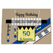 マイルストーンの特別な誕生日の名前（青） ラージペーパーバッグ (正面)