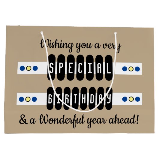 マイルストーンの特別な誕生日の名前（青） ラージペーパーバッグ (裏面)