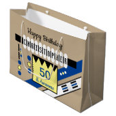 マイルストーンの特別な誕生日の名前（青） ラージペーパーバッグ (正面アングル)