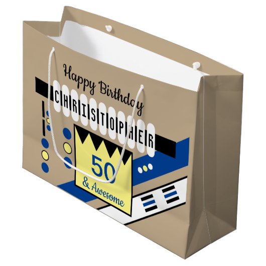 マイルストーンの特別な誕生日の名前（青） ラージペーパーバッグ (正面アングル)