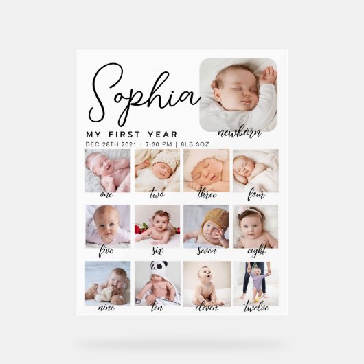 マイルストーンの誕生日のサイン、印刷可能なベビーの最初 アクリルサイン (正面)