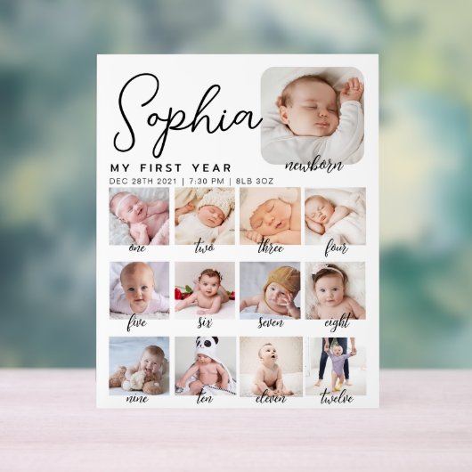 マイルストーンの誕生日のサイン、印刷可能なベビーの最初 アクリルサイン (ニュートラル)
