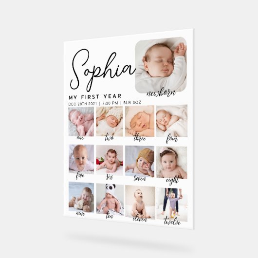 マイルストーンの誕生日のサイン、印刷可能なベビーの最初 アクリルサイン (傾斜)