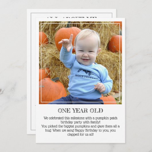 マイルストーンキープサムカード: 1歳 案内状 (正面/裏面)