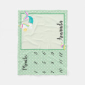 マイルストーングリーンマーメイドユニコーン水玉模様記念 フリースブランケット (正面)