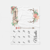 マイルストーンシックアントラーアローフラワーズベビー記念 フリースブランケット (正面)