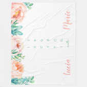 マイルストーンツインベビーガールウォーターの花桃 フリースブランケット (正面)