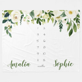 マイルストーンツインベビーガールウォーター色の花 フリースブランケット