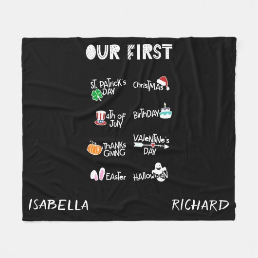 マイルストーンツツインズマイファーストホリデーモダンブラックベビー フリースブランケット (正面(横))