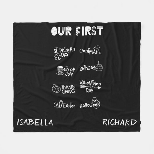 マイルストーンツツインズマイファーストホリデーモダンブラックベビー フリースブランケット (正面(横))