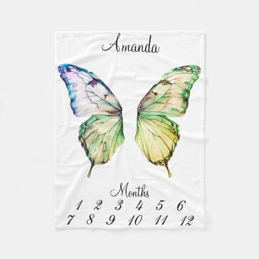 マイルストーンピンクバタフライウィングスベビー記念 フリースブランケット (正面)