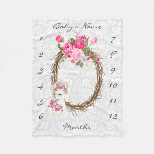 マイルストーンベビーブランケット-ラマ-ピンク フリースブランケット