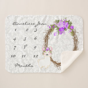 マイルストーンベビーブランケット-ラマ-紫 シェルパブランケット