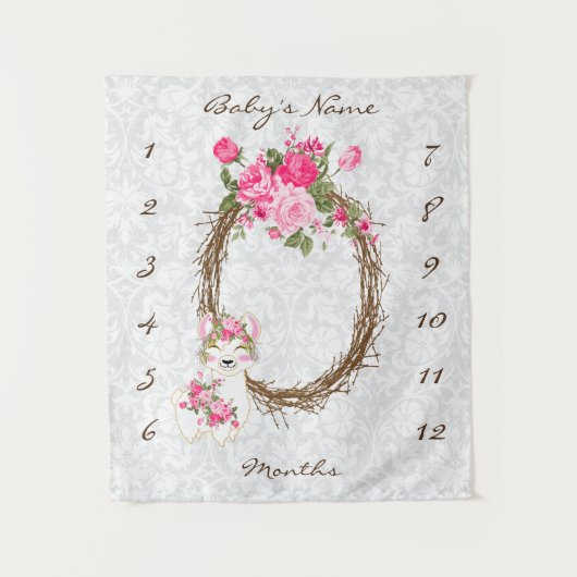 マイルストーンベビー写真プロップ(ラマ付き) タペストリー (正面)