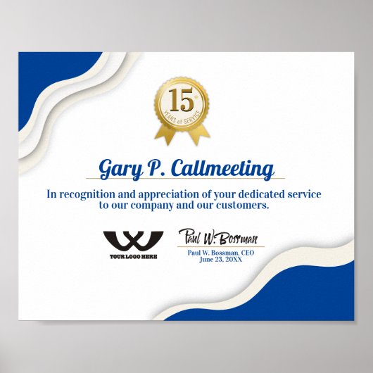 マイルストーン従業員の記念日の証明書の表示 ポスター (正面)
