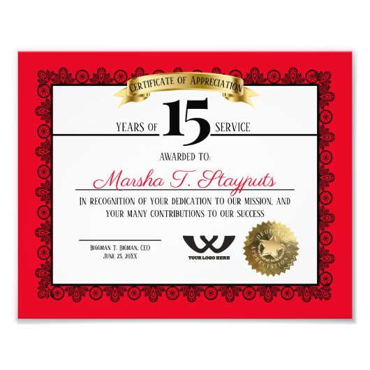 マイルストーン従業員の記念日の認識 フォトプリント            (正面)