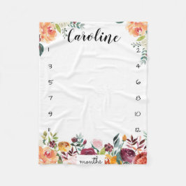 マイルストーン成長トラッカー水彩の花 フリースブランケット