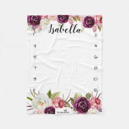 マイルストーン成長トラッカー水色ピンクの花 フリースブランケット