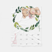 マイルストーン成長トラッカー – Teddy bear and greenery フリースブランケット (正面)