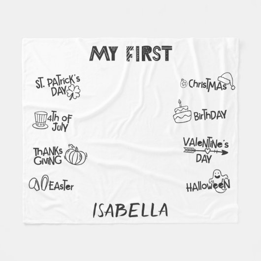 マイルストーン私の最初の休日かわいいモダンベビー フリースブランケット (正面(横))