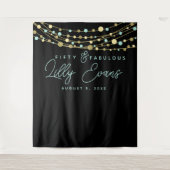 マイルストーン誕生日パーティーバナー ティールとゴールド 50歳 タペストリー (正面)