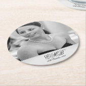マイルストーン誕生日フォトエレガント白黒 ラウンドペーパーコースター (アングル)