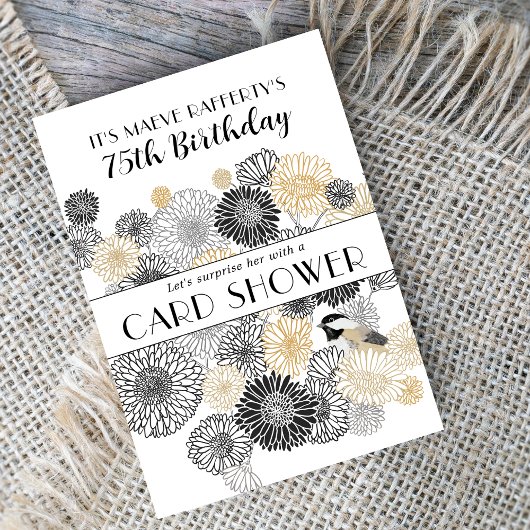 マイルストーン誕生日ブラックとゴールドカードシャワー 招待状