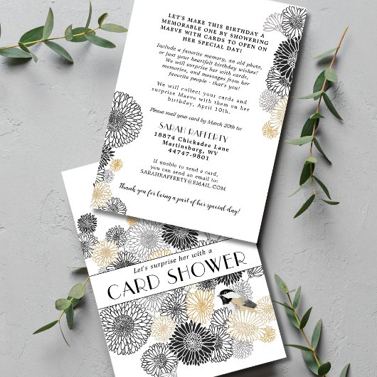 マイルストーン誕生日ブラックと金ゴールドカードシャワー 招待状