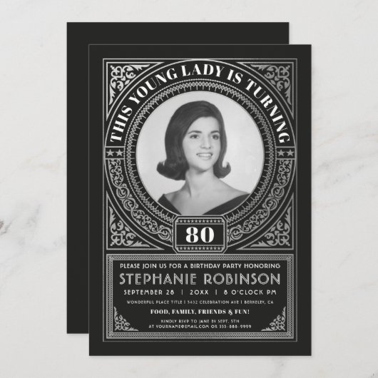 マイルストーン誕生日招待状フォトシルバーフォイル 招待状 (正面/裏面)