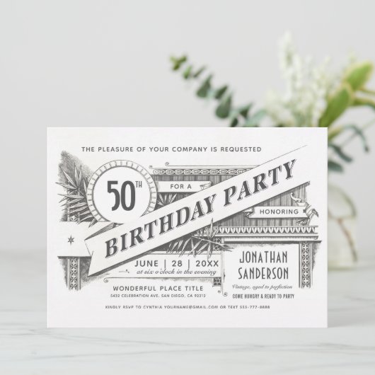 マイルストーン誕生日招待状 | 最高のヴィンテージ 招待状 (スタンド正面)