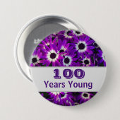 マイルストーン誕生日紫の花写真フローラ 缶バッジ (正面&裏面)