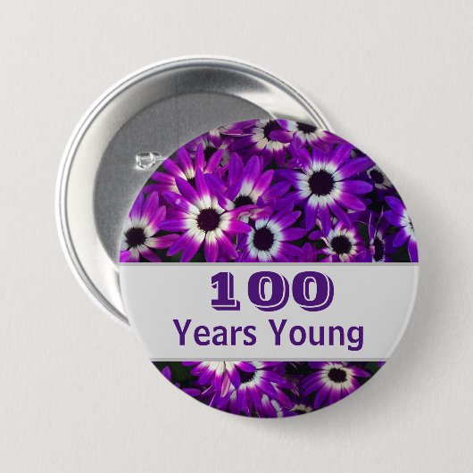 マイルストーン誕生日紫の花写真フローラ 缶バッジ (正面&裏面)