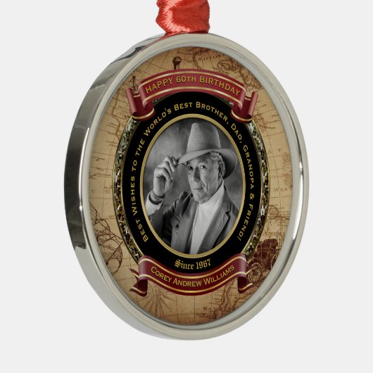 マイルストーン誕生日金ゴールド写真ヴィンテージマップ50th メタルオーナメント (右)