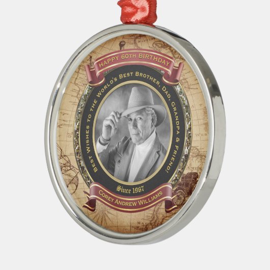 マイルストーン誕生日金ゴールド写真ヴィンテージマップ50th メタルオーナメント (左)