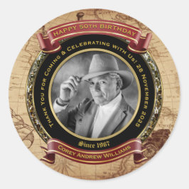 マイルストーン誕生日金ゴールド写真ヴィンテージマップ50th ラウンドシール