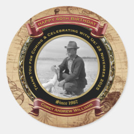 マイルストーン誕生日金ゴールド写真ヴィンテージマップ60th ラウンドシール